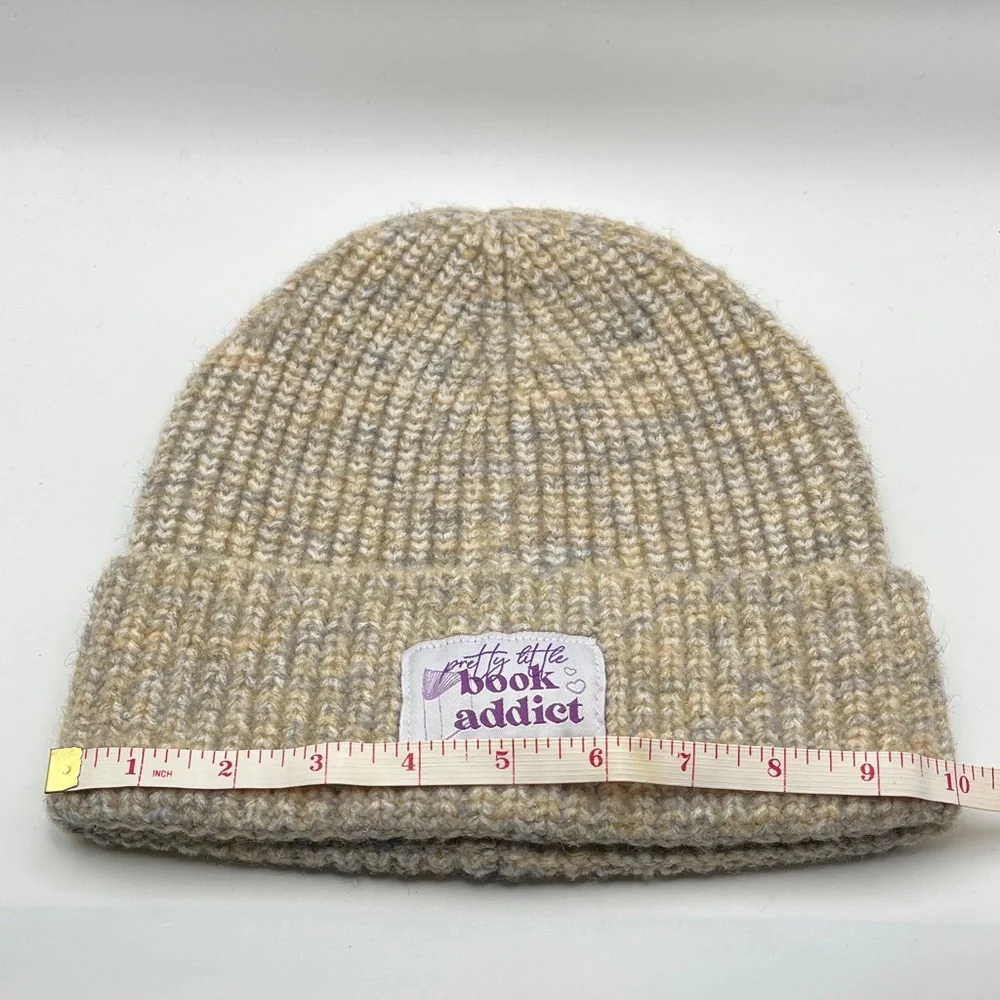 Tan Marled Knit Beanie - Pretty Little Book Addict Patch
